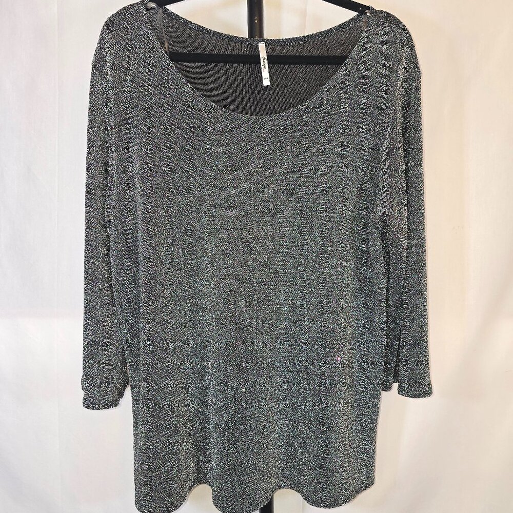 Plus Sparkling Black and Silver Long Sleeve Blouse